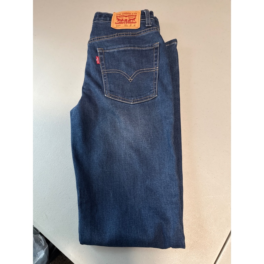 Levis 511 Slim Fit Jeans Dark Wash Blue Denim W28 L30 Size 16 Reg - Picture 2 of 9
